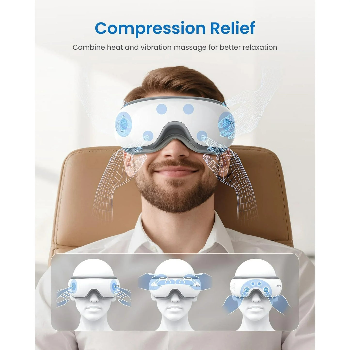 Heated Eye Massager - 5 Modes for Eye Strain Relief, Dark Circles & Better Sleep