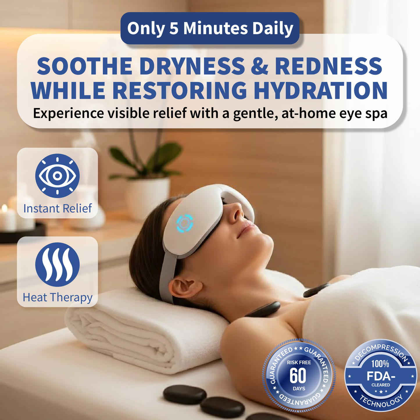 Heated Eye Massager - 5 Modes for Eye Strain Relief, Dark Circles & Better Sleep